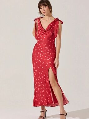 Red Polka Dot Satin Slip Dress with Cowl Neck - ASTR the Label NWT